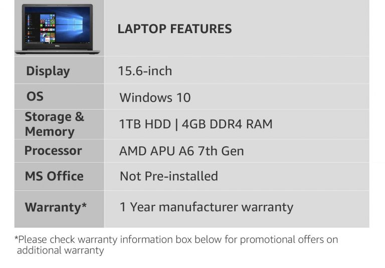 Dell Inspiron 3565 AMD APU 15.6 inch A6 7th Gen Laptop 1
