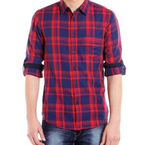 Dennis Lingo Men's Cotton Red Checkered Casual Shirt